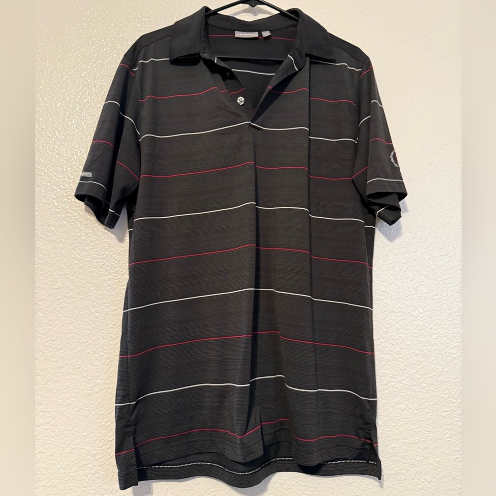 Ashworth Black Polo with Red and Gray Stripes